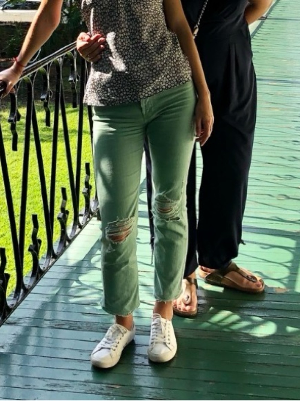 MOTHER Mint Green Straight Jeans with Knee Rips size 25